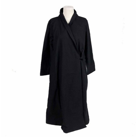 Cupcake International Black Cotton Kimono Jacket Coat Minimalist Lagenlook Small - Picture 2 of 7